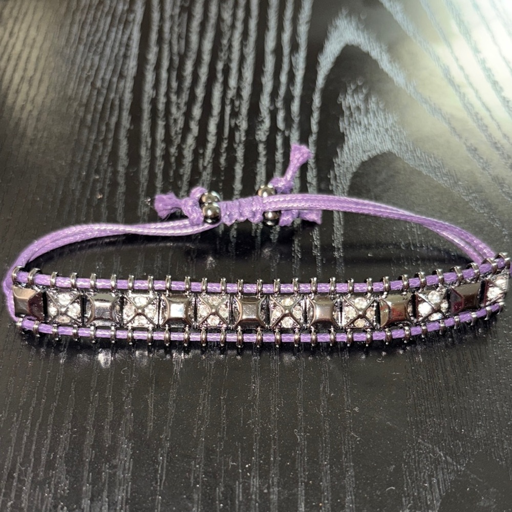 Hematite and diamond CZ reversible pulley bracelet